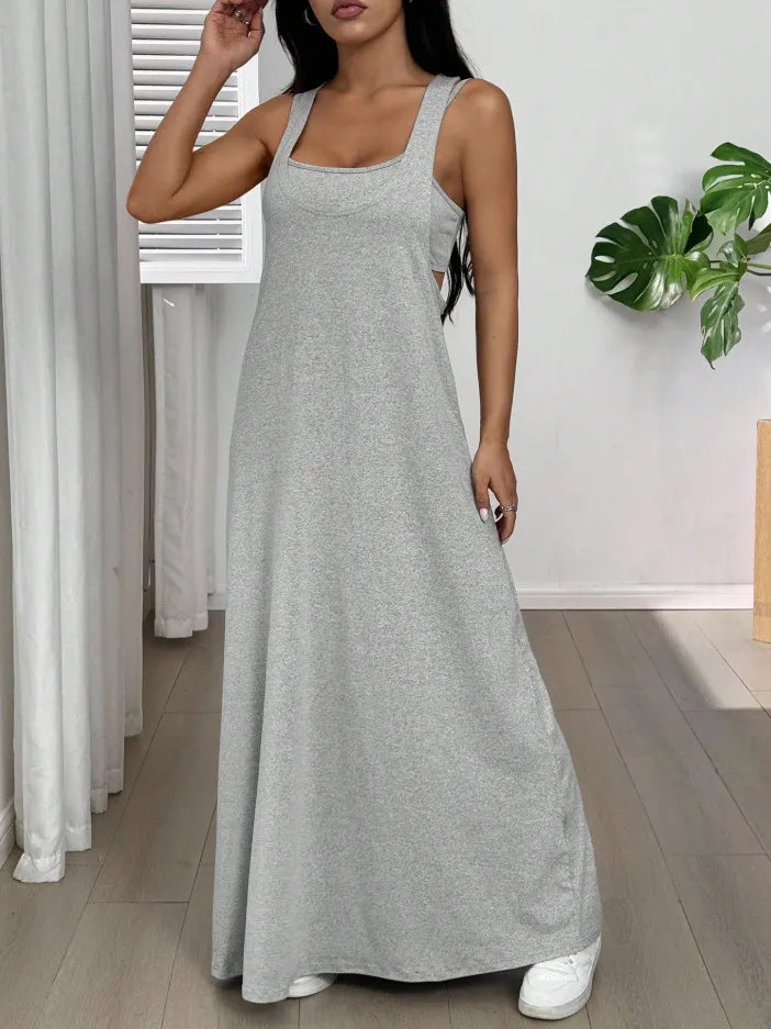 Robe longue femme effet deux pièces avec découpes latérales