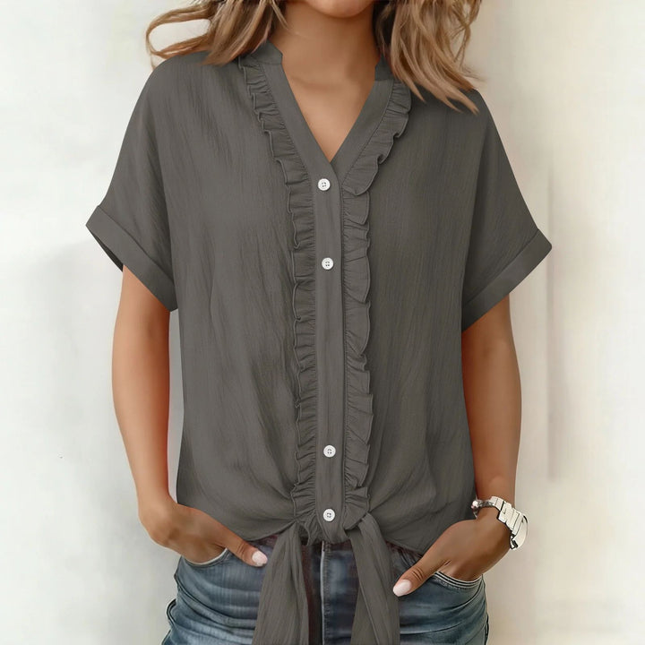 Blouse Femme Coton Col V Boutonnée Coupe Fluide Été