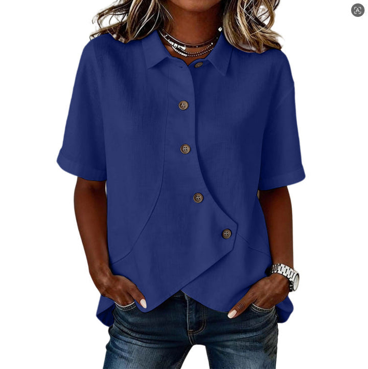 Chemise femme asymétrique à boutons avec col élégant structuré