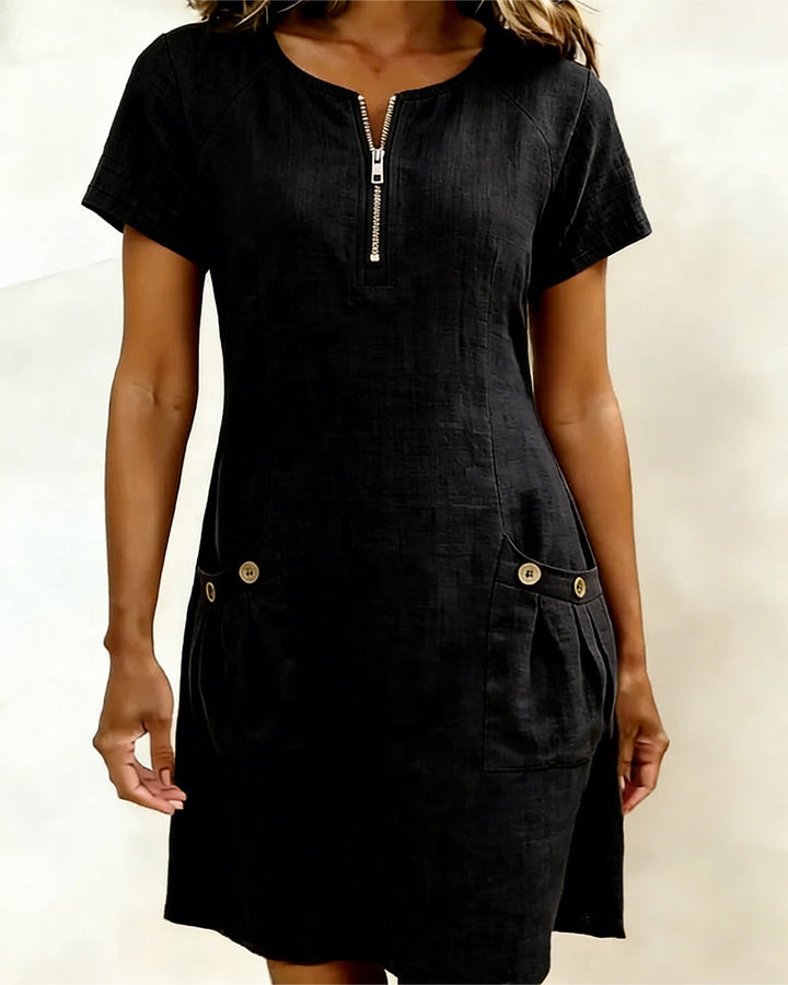 Robe Courte Femme Élégante avec Poches et Col Zippé Moderne