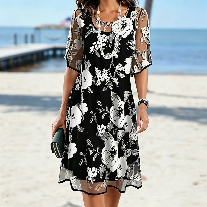 Robe Femme Chiffon Fluide Imprimé Floral Élégante