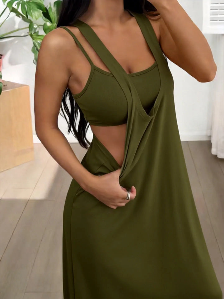 Robe longue femme effet deux pièces avec découpes latérales