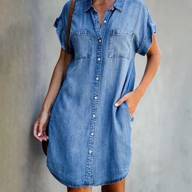Robe Chemise Femme en Jean Boutonnée Coupe Ample pour Style Décontracté Chic