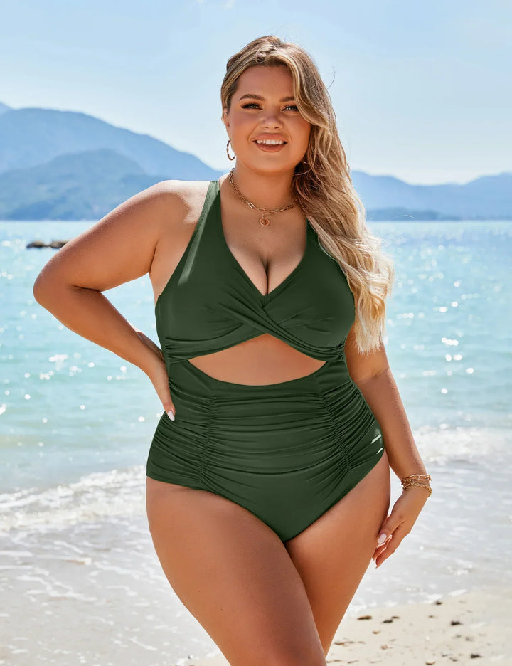 Maillot De Bain Femme Une Pièce Découpes Froncées Tissu Extensible