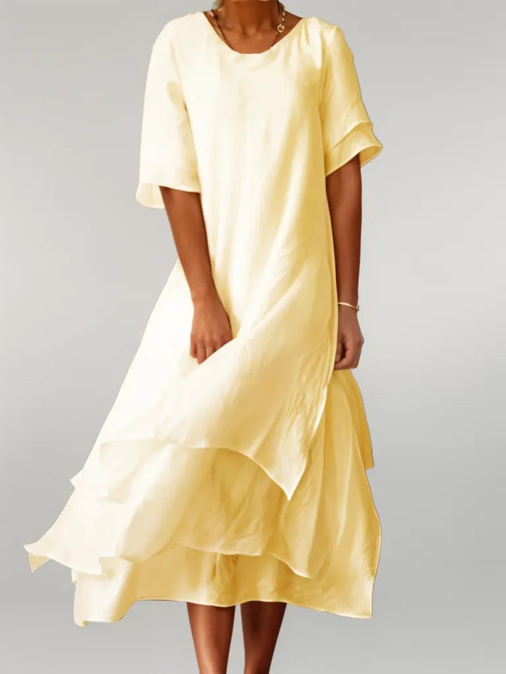 Robe Longue Femme Fluide en Coton Col Rond pour Style Élégant et Léger Été
