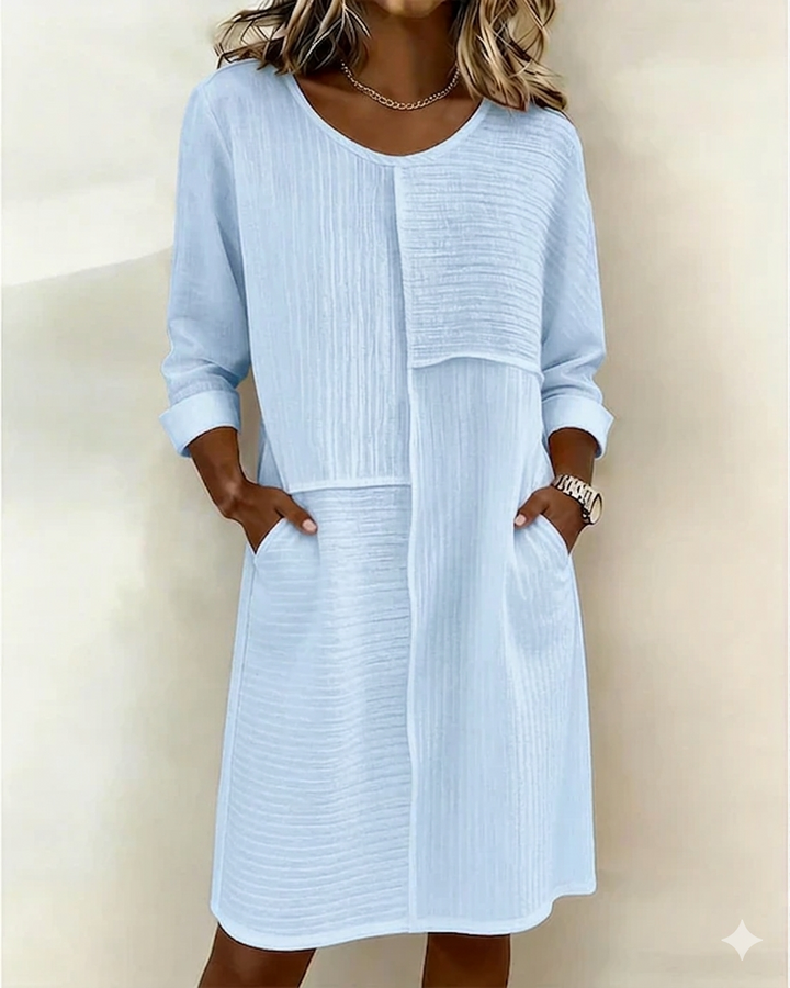 Robe Femme Coton Lin Texturée Coupe Fluide Élégante