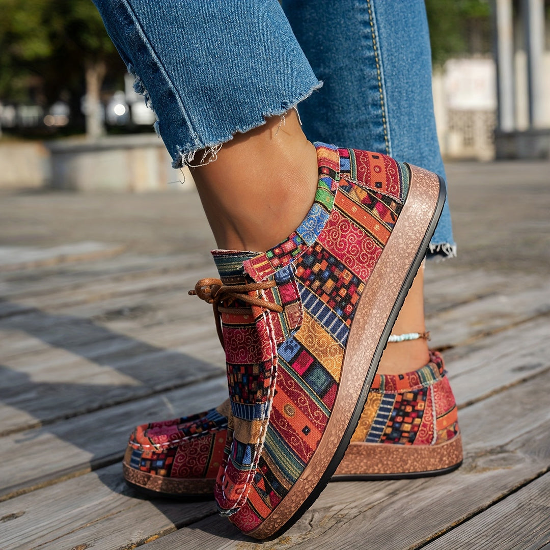 Baskets femme patchwork à lacets pour confort quotidien
