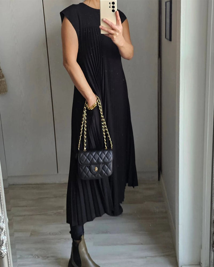 Robe Longue Plissée pour Femme – Coupe Fluide avec Poches et Tissu Confortable