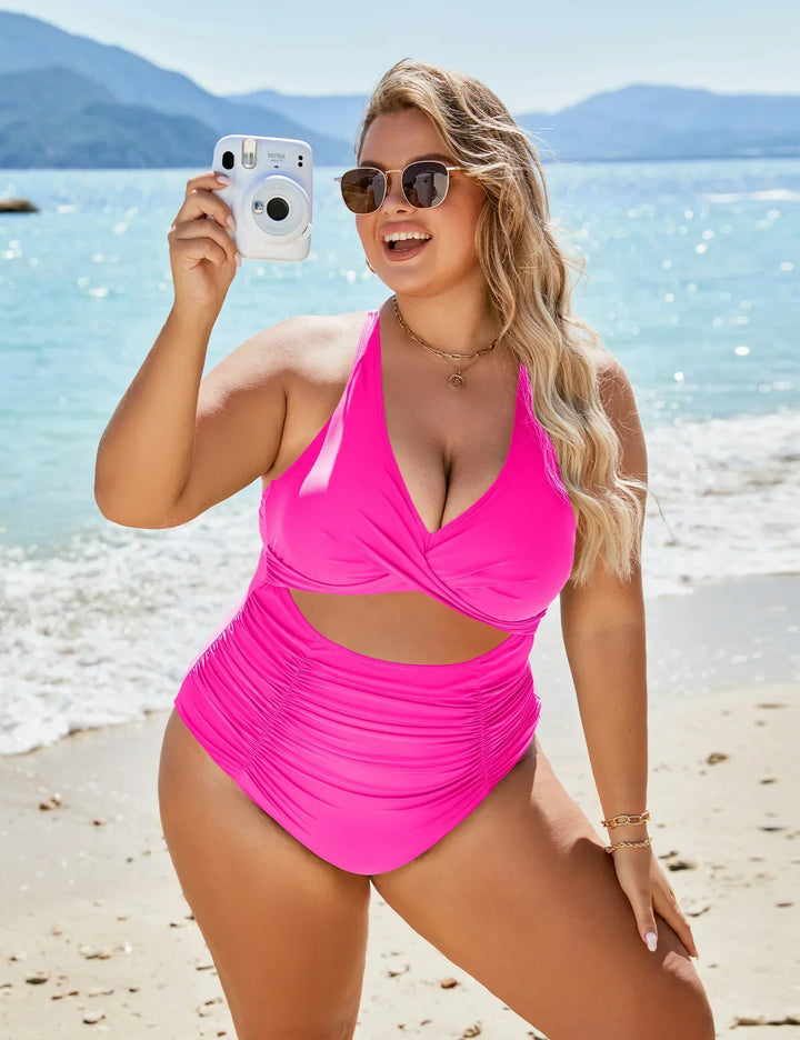 Maillot De Bain Femme Une Pièce Découpes Froncées Tissu Extensible