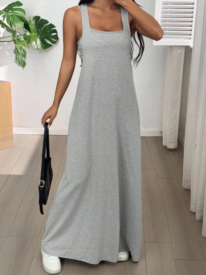 Robe longue femme effet deux pièces avec découpes latérales