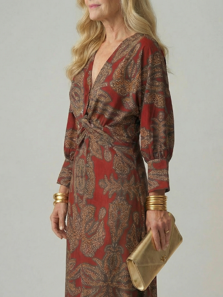 Robe Femme Midi Croisée Imprimée Taille Cintrée Élégante