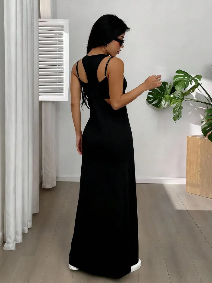 Robe longue femme effet deux pièces avec découpes latérales