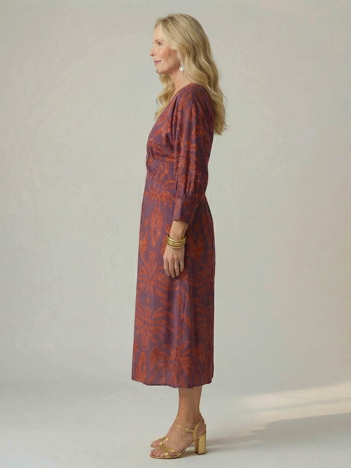 Robe Femme Midi Croisée Imprimée Taille Cintrée Élégante