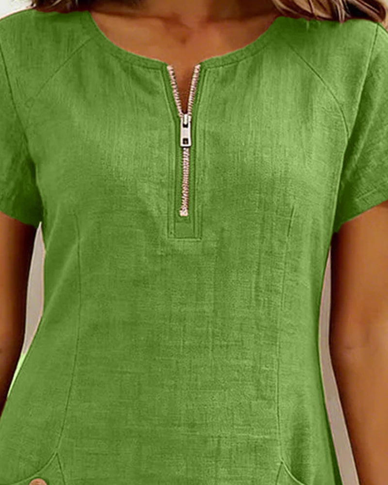 Robe Courte Femme Élégante avec Poches et Col Zippé Moderne