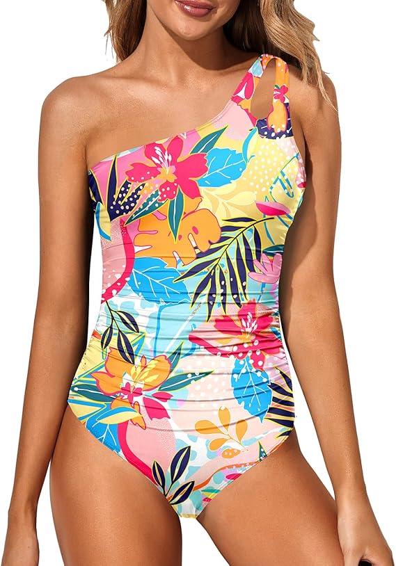 Maillot De Bain Femme Une Épaule Imprimé Tropical Usage Balnéaire