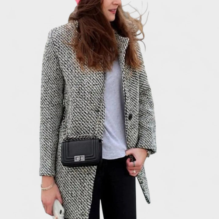 Manteau femme motif pied-de-poule – manteau élégant à double boutonnage