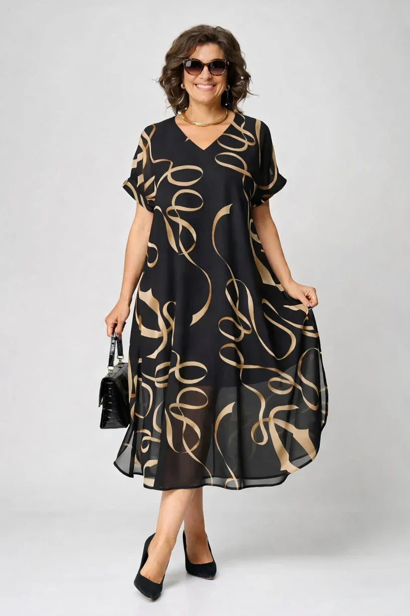 DELACROIX | Robe Midi Fluide À Motifs Dorés Amélie