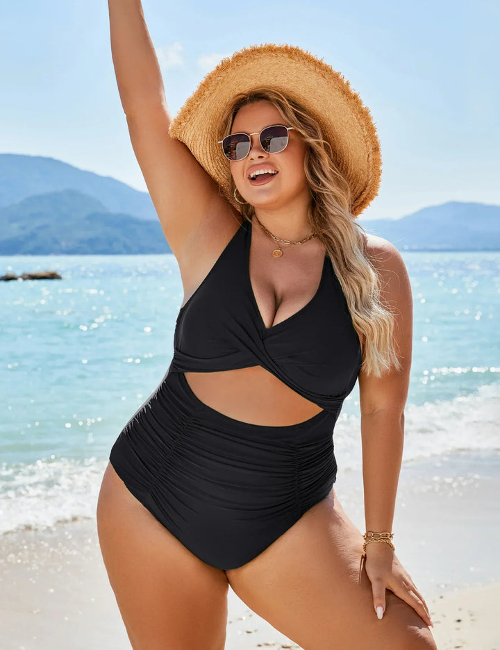 Maillot De Bain Femme Une Pièce Découpes Froncées Tissu Extensible