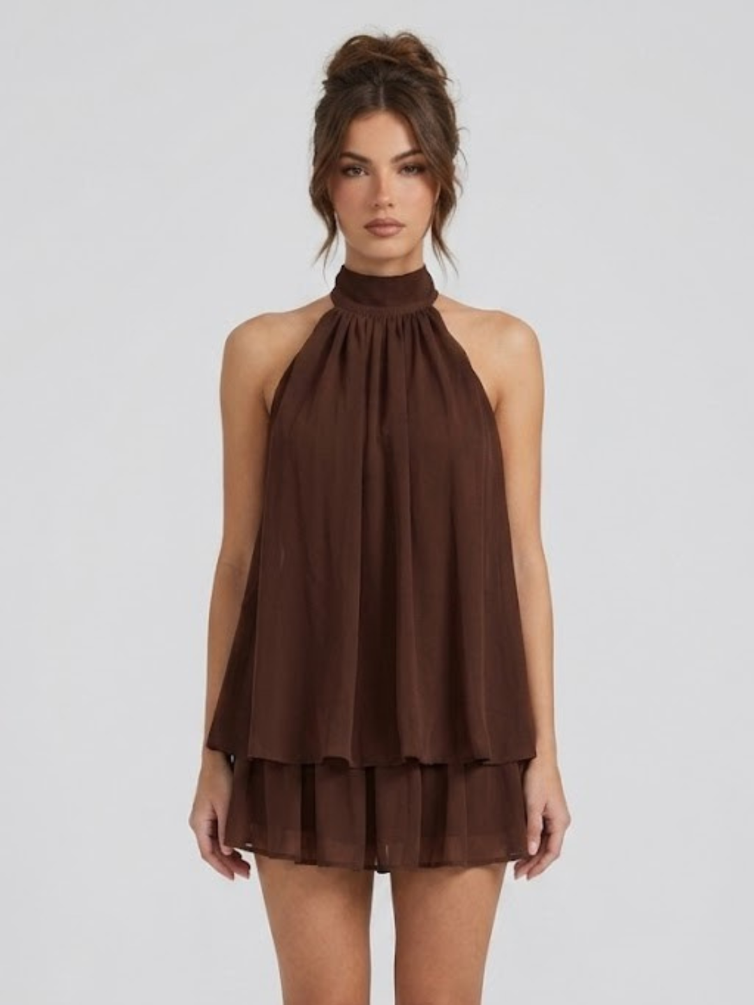 Robe Courte Femme Dos Nu Col Halter – Robe Volantée Été