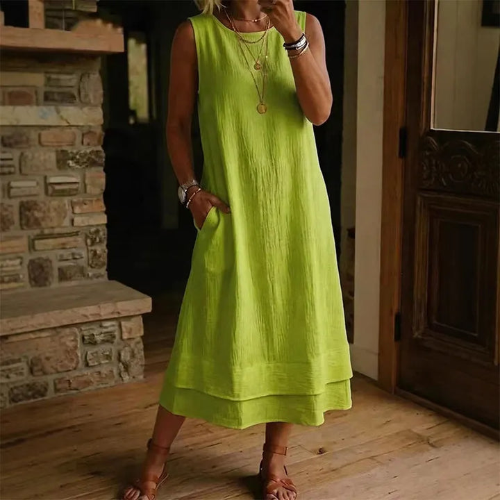 Robe midi femme sans manches à volant et coupe A-line