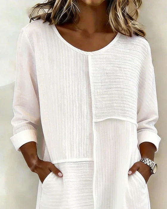 Robe Femme Coton Lin Texturée Coupe Fluide Élégante