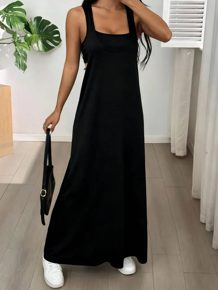 Robe longue femme effet deux pièces avec découpes latérales