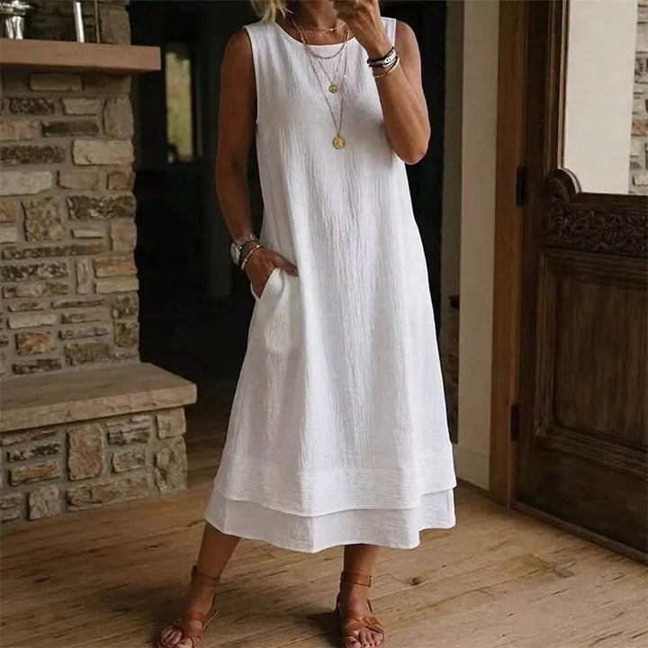 Robe midi femme sans manches à volant et coupe A-line