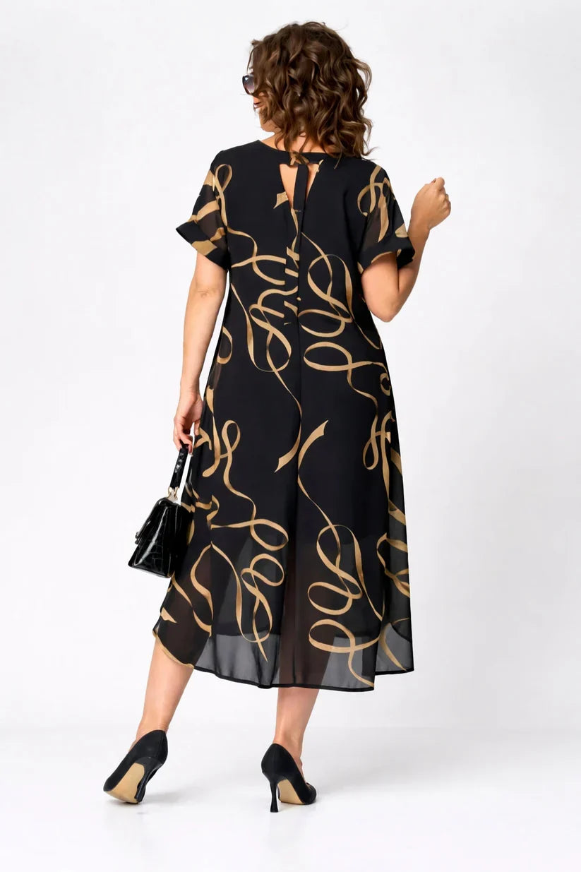 DELACROIX | Robe Midi Fluide À Motifs Dorés Amélie