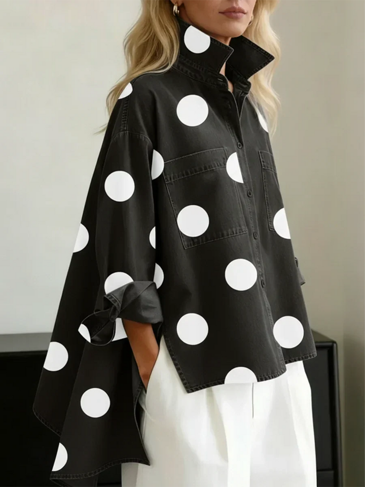 Haut Femme Oversize à Pois Artistiques Col Structuré Élégant