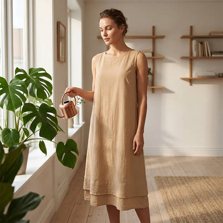 Robe midi femme sans manches à volant et coupe A-line