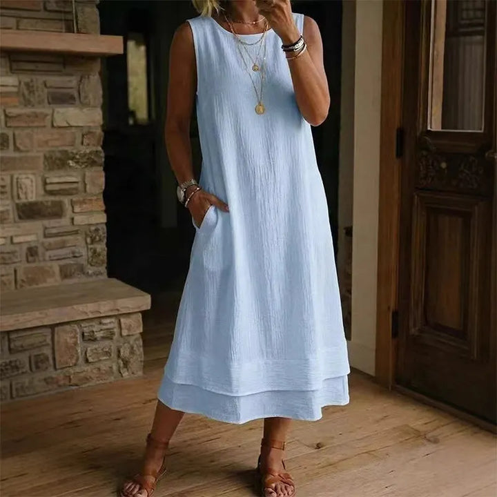 Robe midi femme sans manches à volant et coupe A-line