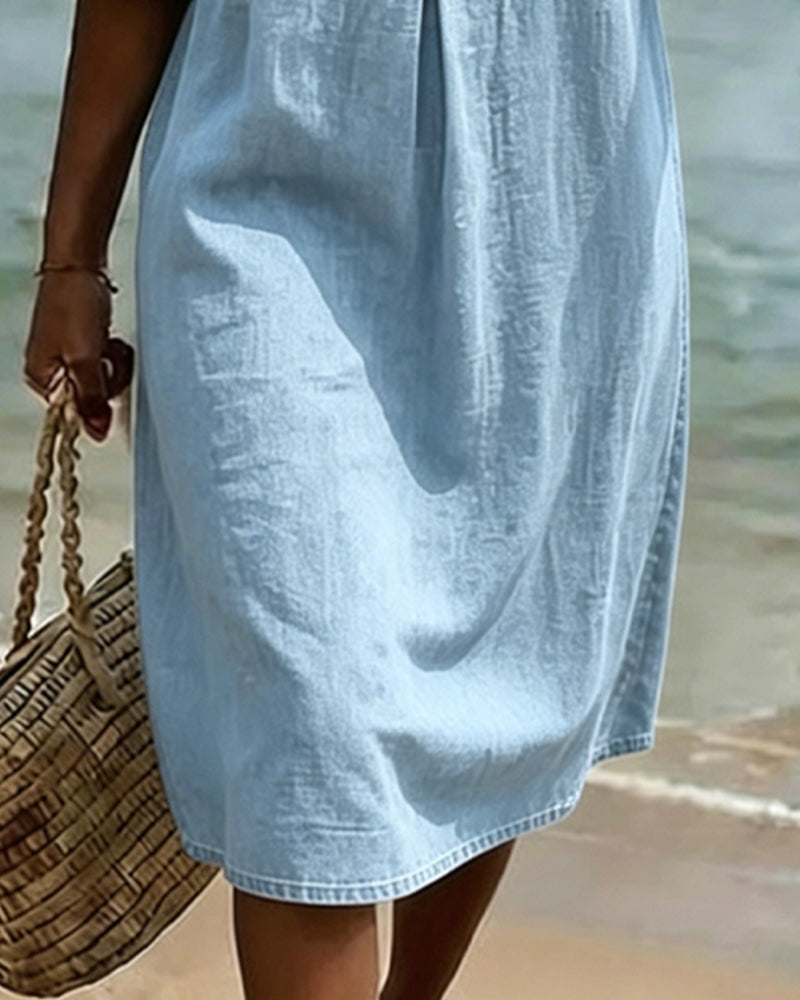 Robe Femme Denim Fluide Manches Volantées Élégante Été