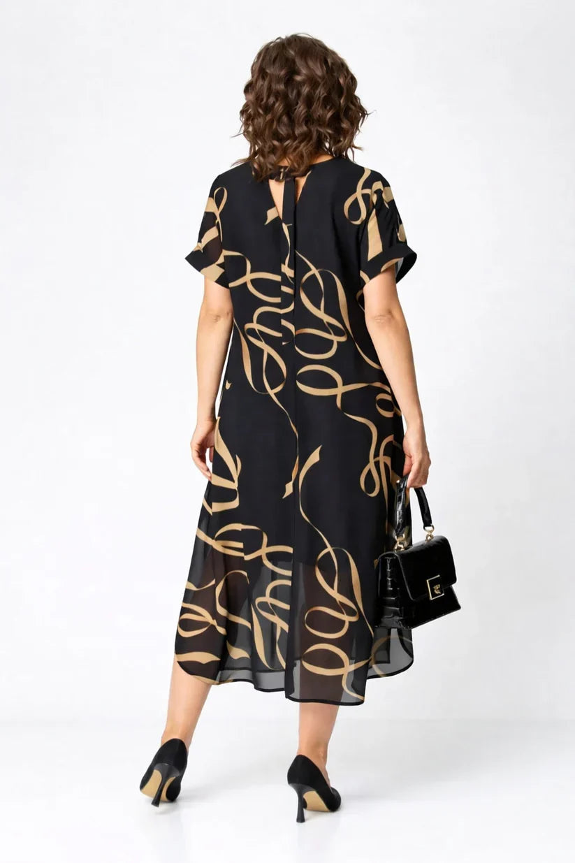 DELACROIX | Robe Midi Fluide À Motifs Dorés Amélie