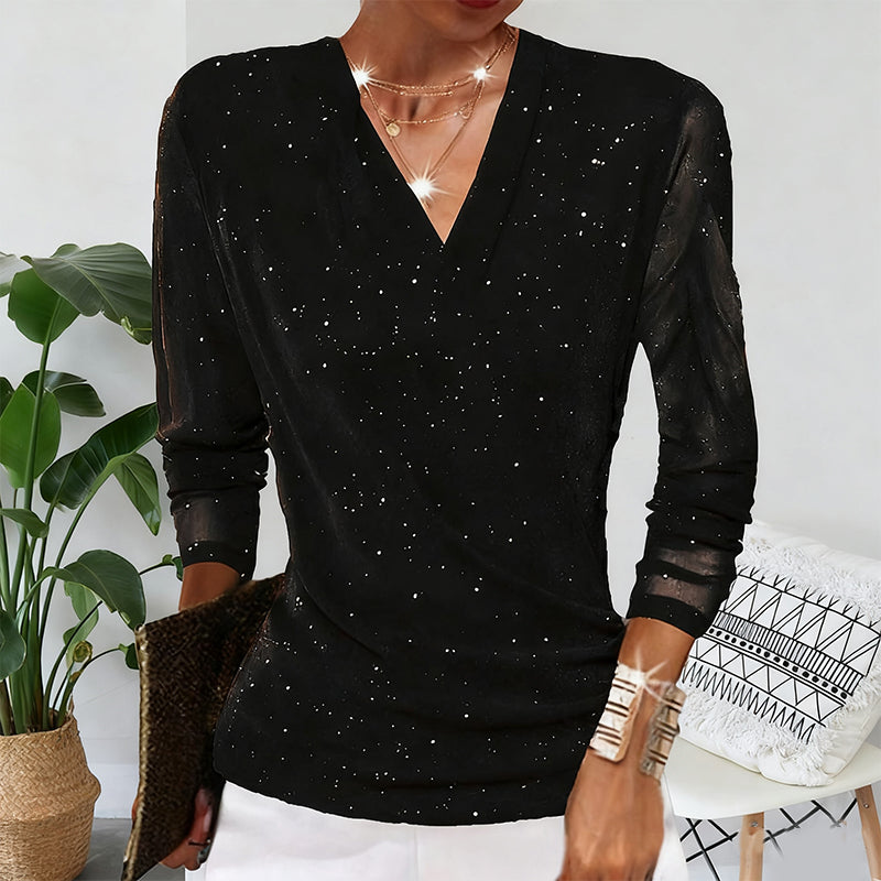 Blouse croisée élégante femme | Décolleté V manches longues