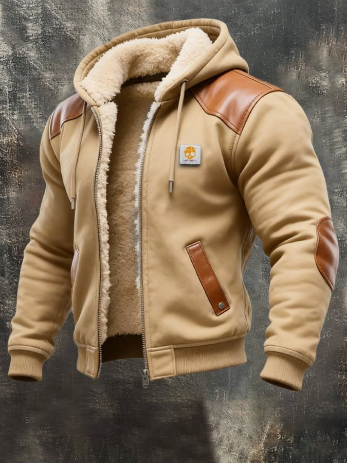 Veste Homme Vintage en Daim et Cuir avec Capuche | Veste Chaude d’Hiver Style Rétro
