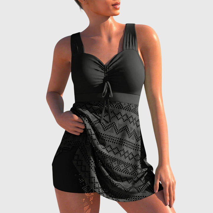 Tankini femme gainant à jupe ajourée et bretelles larges