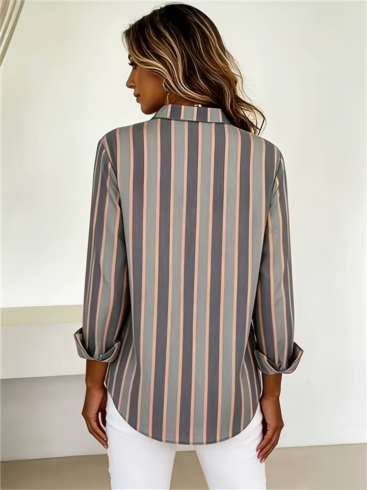 Chemise Femme Rayée Manches Longues Boutonnée Coupe Décontractée