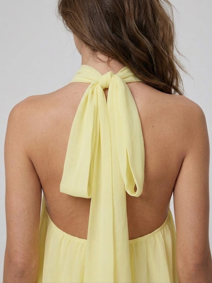 Robe Courte Femme Dos Nu Col Halter – Robe Volantée Été