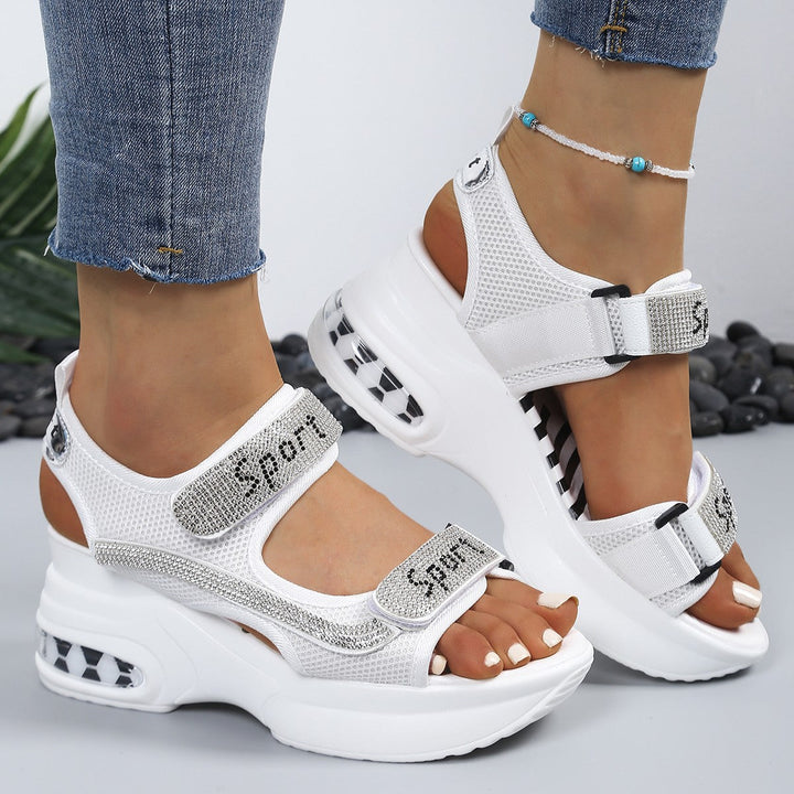 Sandales Femme Plateforme Strass Velcro Semelle Coussin Air Sportives