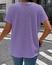 T-shirt Femme Col Rond Boutons Coupe Fluide Style Décontracté Élégant
