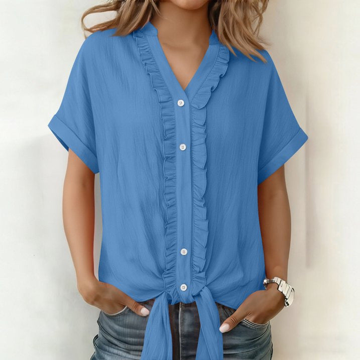 Blouse Femme Coton Col V Boutonnée Coupe Fluide Été