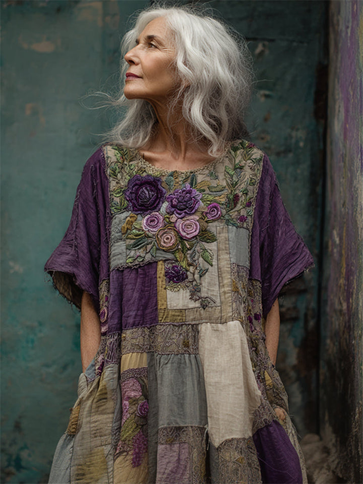 Robe Femme Patchwork Florale Coupe Ample Style Artistique