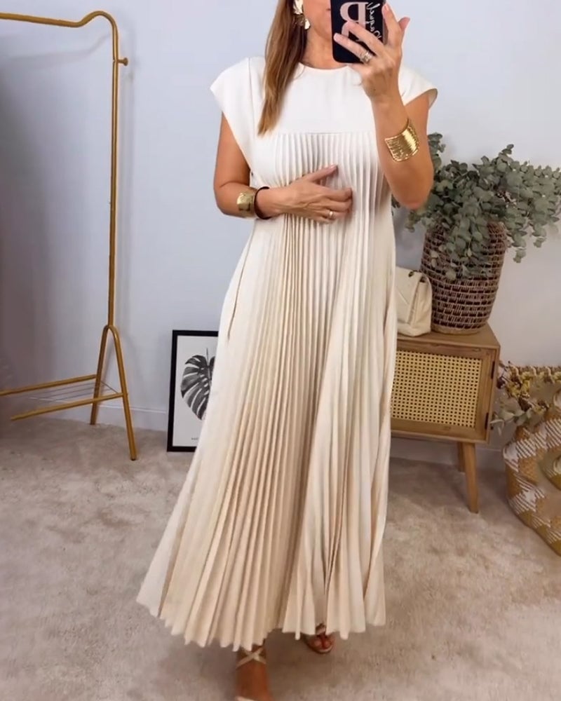 Robe femme longue fluide sans manches col rond avec poches – décontractée