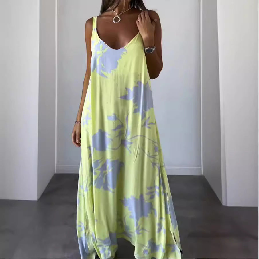 Robe Femme Été Sans Manches Col V Imprimée Fluide Confort