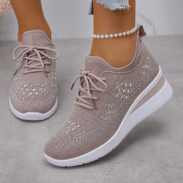 Baskets femme compensées scintillantes en maille respirante