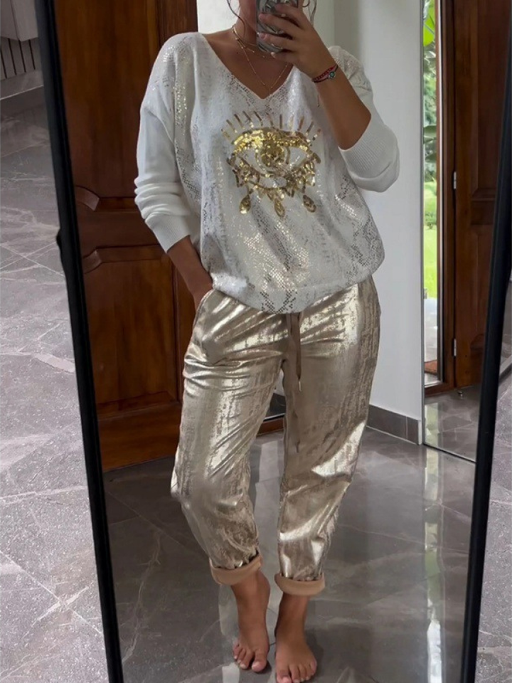 Ensemble Femme Chic 2 Pièces avec Détails Brillants