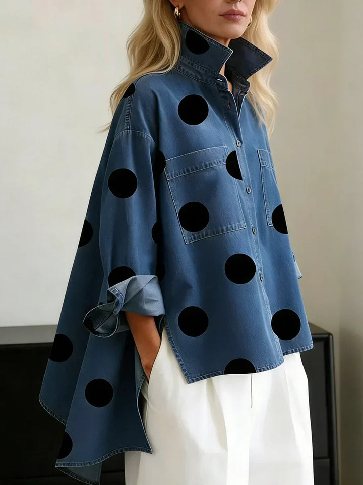 Haut Femme Oversize à Pois Artistiques Col Structuré Élégant