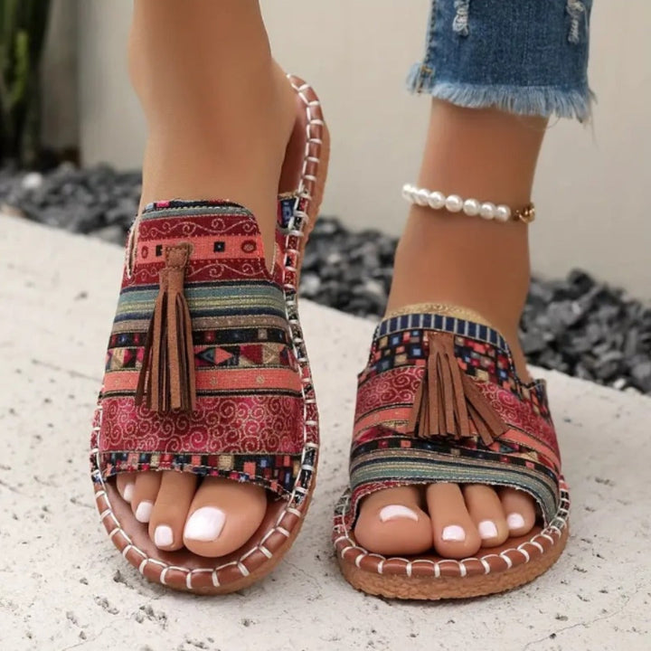 Sandales Femme Ethniques Franges Cuir Semelle Confort Boho