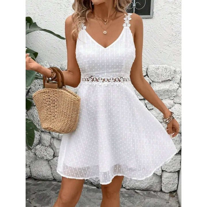 Robe mini femme à bretelles dentelle et pois plumetis