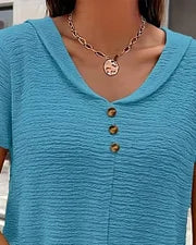 T-shirt Femme Col Rond Boutons Coupe Fluide Style Décontracté Élégant